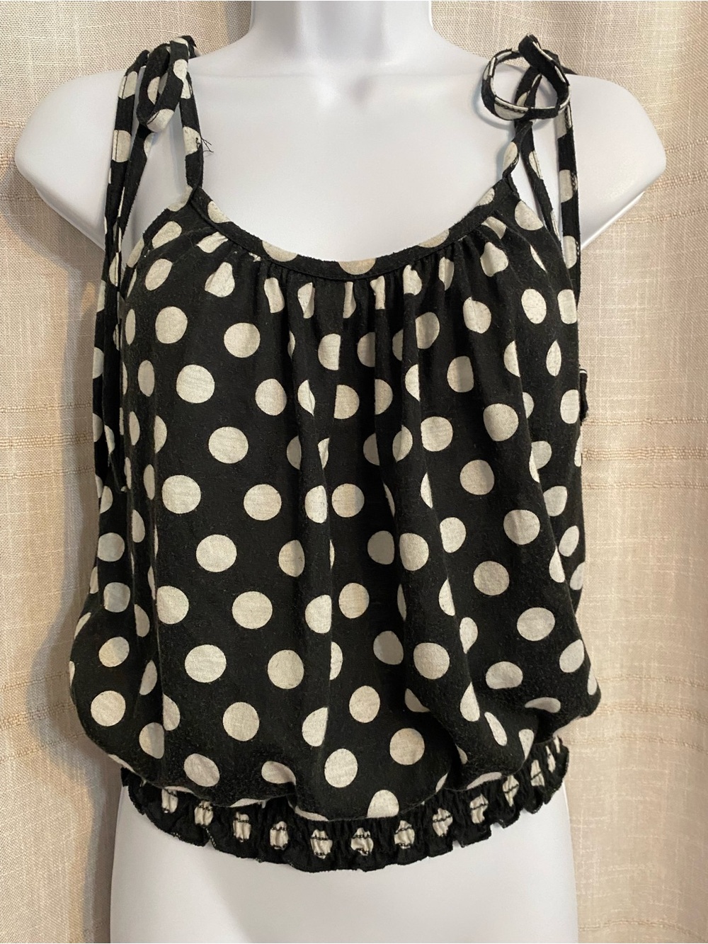 Fashion Magazine Polka Dot Tie Strap Bubble Hem Tank Top